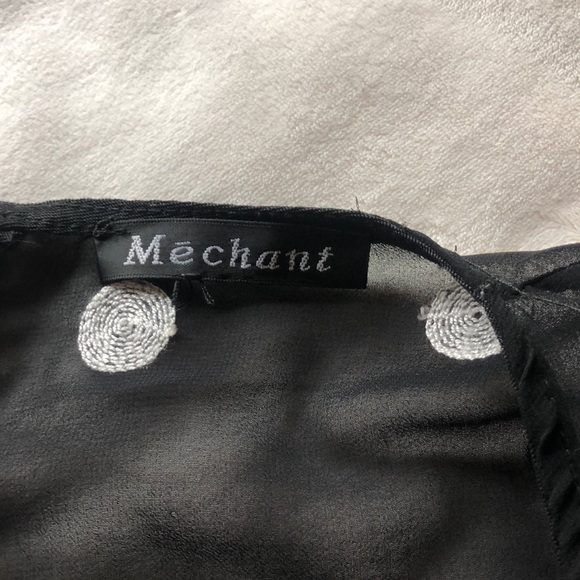 Sheer black and off white flared top with flared split sleeves. - Picture 7 of 11